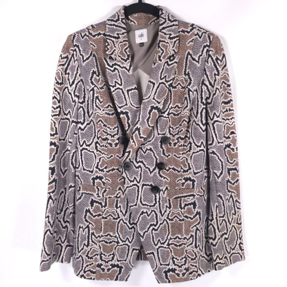 CABI 3733 Python Snakeskin Brown Ponte Knit Double Breasted Blazer Jacket Size 6